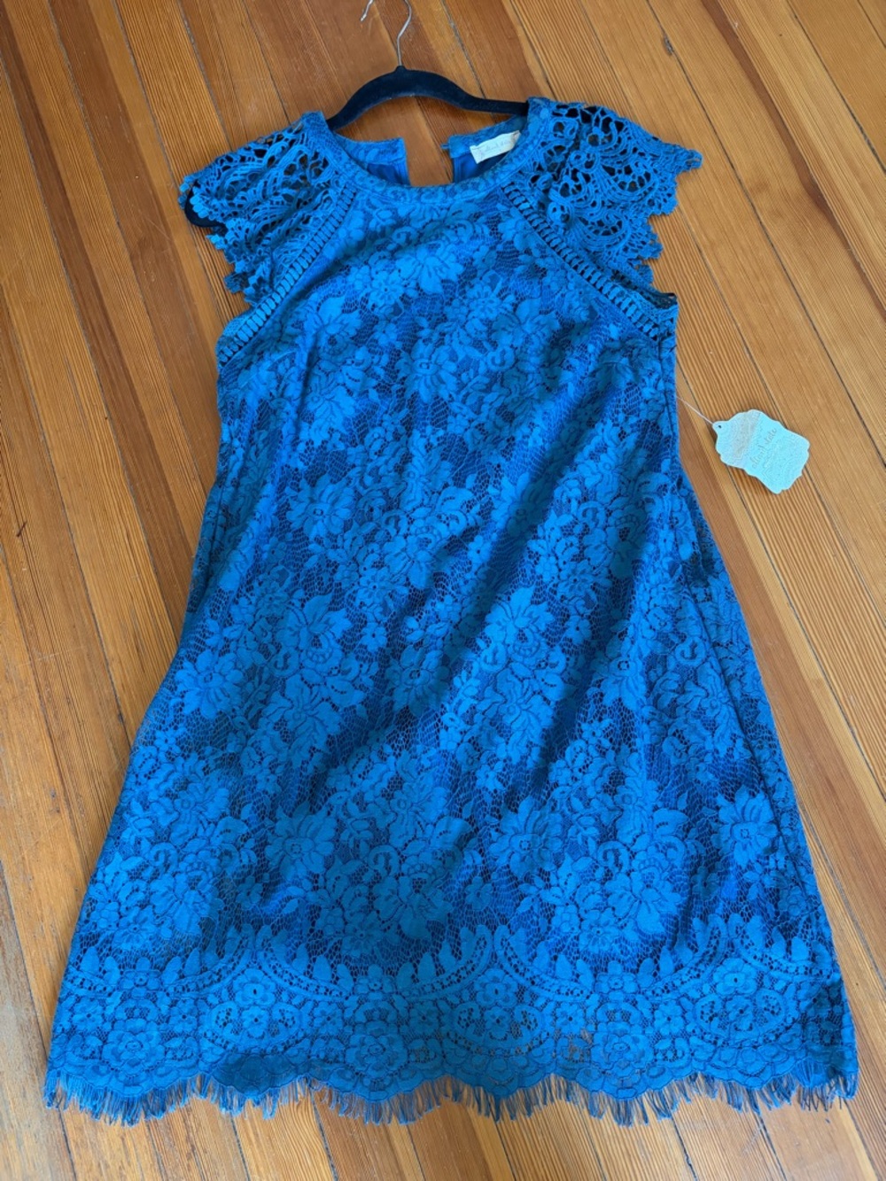 Altar'd State Women’s Peacock Blue Floral Lace Dress